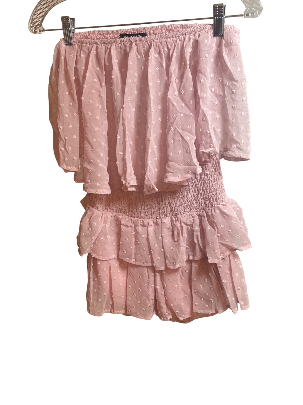 Chicme Off-Shoulder Pink Romper with Ruffle Skirt Cut-out Back M New